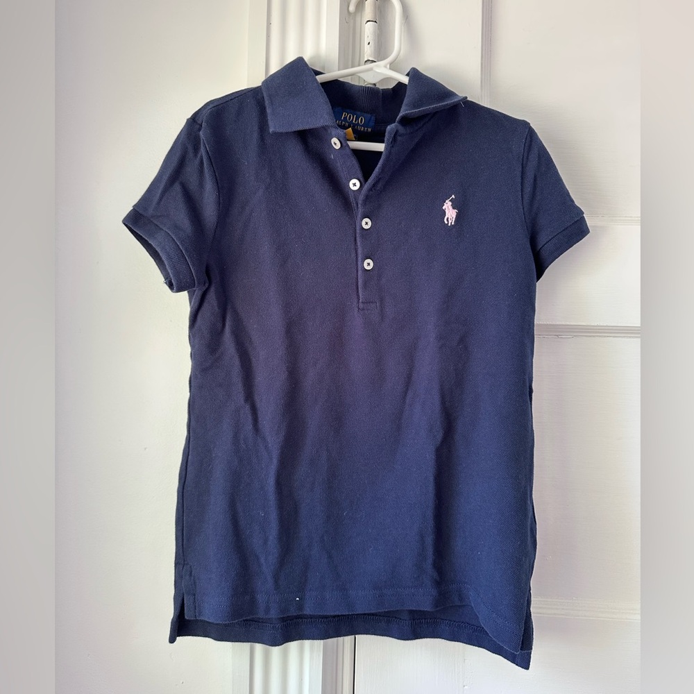 Ralph Lauren Girls Pique Polo Shirt size 7, pink logo